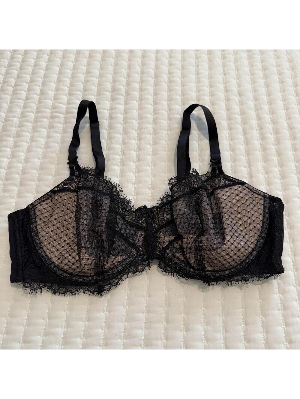 Victoria’s Secret Black Semi Sheer Lace Bra 40C Push-up Without Padding